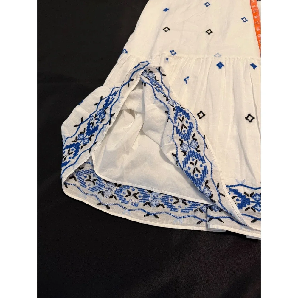 Zara Girls White Blue Embroidered Tiered Midi Sundress Size 13-14 164 NWT